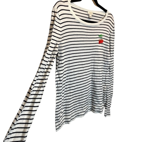 J.Crew Factory Stripes White & Dark Navy Sweater with Embroidered Cherry Medium - Picture 5 of 7